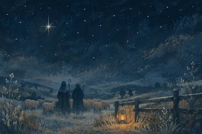 Shepherds Field Under Starry Winter Night