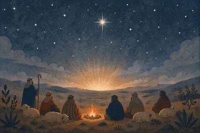 Shepherds Beneath Winter Stars at Night