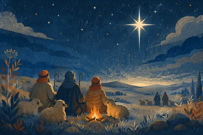 Shepherds Beneath Advent Starry Winter Sky