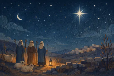 Shepherds Beneath the Bethlehem Starry Night