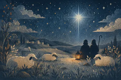 Shepherds Field Under Radiant Christmas Star