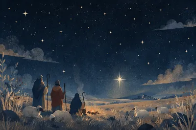 Shepherds Under Radiant Winter Star