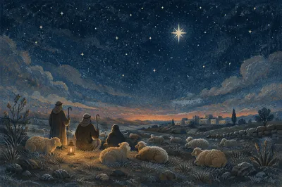 Shepherds Under a Starry Winter Sky