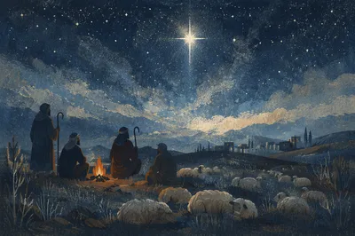 Shepherds Beneath a Bright Bethlehem Star