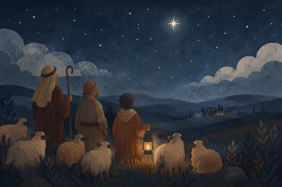 Shepherds Under Starry Bethlehem Night
