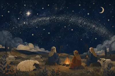 Shepherds Field Beneath Starry Seasonal Sky
