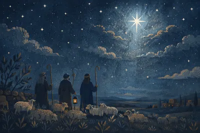 Shepherds Beneath the Radiant Christmas Star