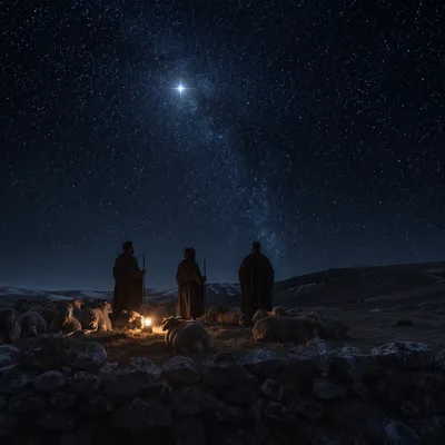 Shepherds Beneath Bethlehem Starry Winter Sky