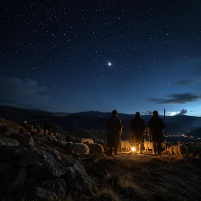 Shepherds Beneath a Bright Winter Star