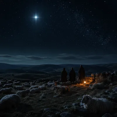 Shepherds Beneath a Starry Winter Sky