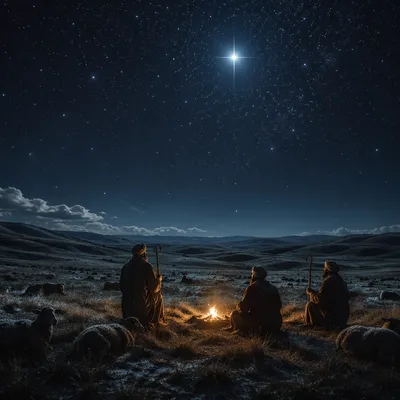Shepherds Under Christmas Starry Night