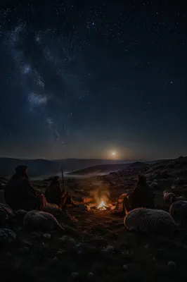Shepherds Under Winter Stars at Night