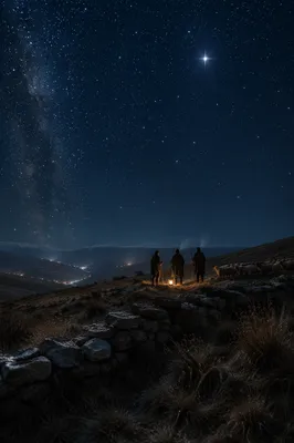 Shepherds Under Bethlehem Starry Winter Sky