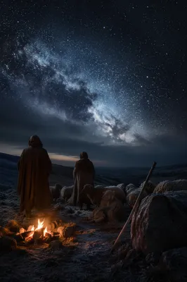 Shepherds Under Winter Starry Night