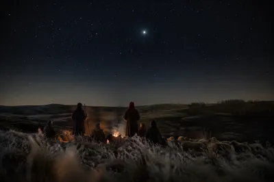 Shepherds Under Starry Winter Night Sky