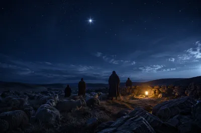 Shepherds Beneath the Christmas Starry Night