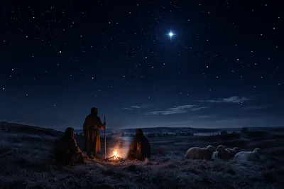 Shepherds Beneath a Bright Christmas Star