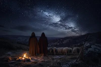 Shepherds Beneath a Starry Winter Sky