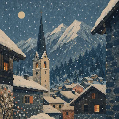 Snowy Church Steeple on Winter Night