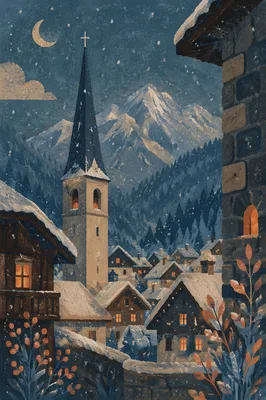 Snowy Church Steeple on Winter Night