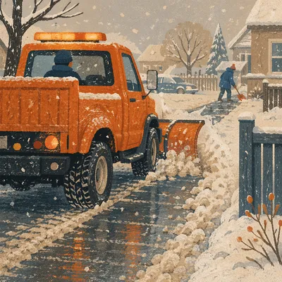 Winter Driveway Snow Clearing at Dawn