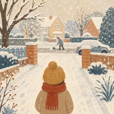 Child Watching Neighbor Shovel Snow