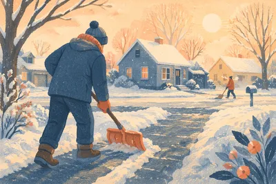 Winter Morning Neighbors Shoveling Snow