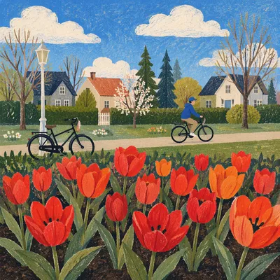 Colorful Spring Tulip Garden in Bloom
