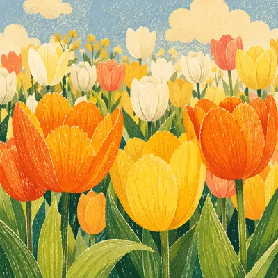 Colorful Spring Tulip Garden in Bloom