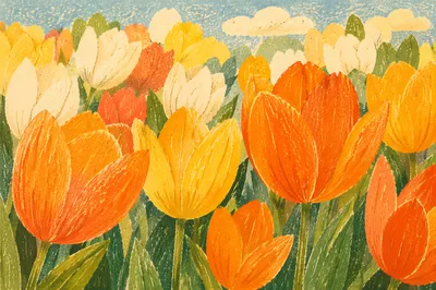 Colorful Spring Tulip Garden in Bloom