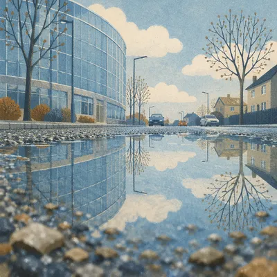 Spring Rain Puddle Sky Reflection