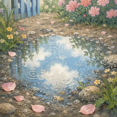 Spring Rain Puddle Sky Reflection
