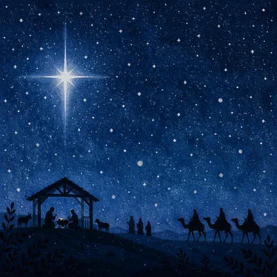 Star of Bethlehem Over Silent Nativity