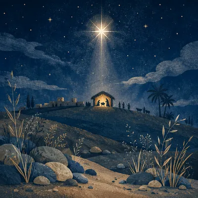 Star of Bethlehem Over Desert Stable
