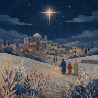 Star of Bethlehem Over Snowy Village