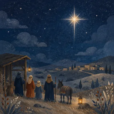 Star of Bethlehem Over Winter Hillside