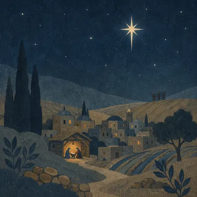 Star of Bethlehem Over Ancient Village