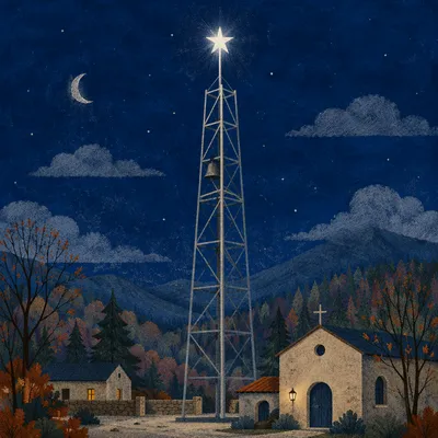 Glowing Bethlehem Star Tower at Rural Chapel