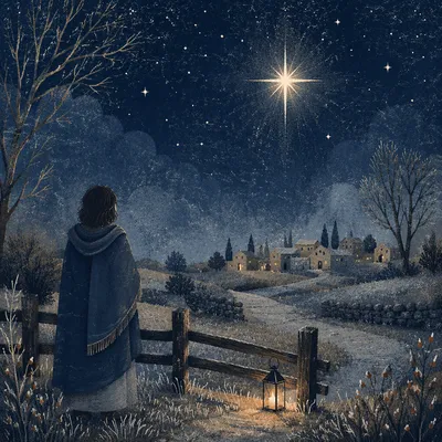 Star of Bethlehem Over Winter Countryside