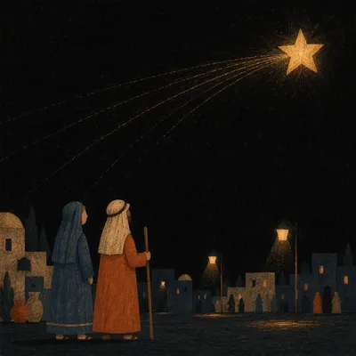 Star of Bethlehem Over Winter Town