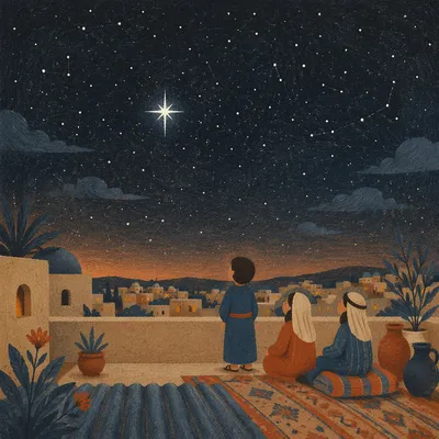 Star of Bethlehem Over Quiet City Rooftops