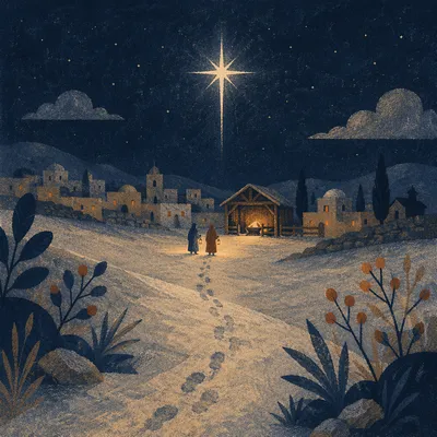 Bethlehem Star Over Snowy Winter Hillside
