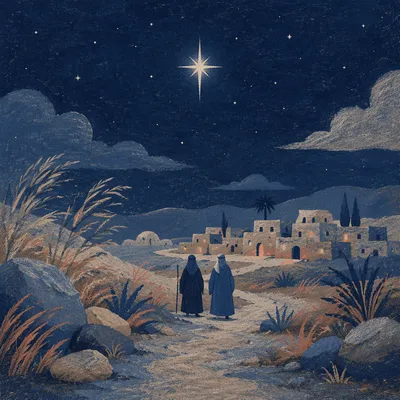 Star of Bethlehem Over Quiet Desert Village