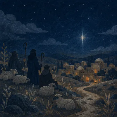 Star of Bethlehem Over Winter Shepherds