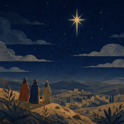 Star of Bethlehem Over Quiet Desert Hillside