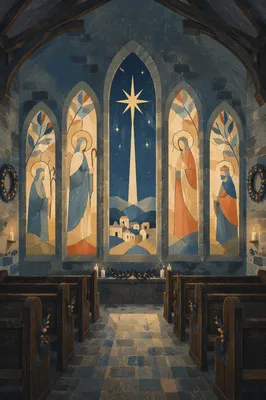 Star of Bethlehem in Moonlit Chapel