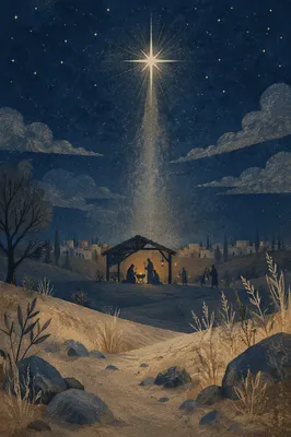 Star of Bethlehem Over Desert Stable