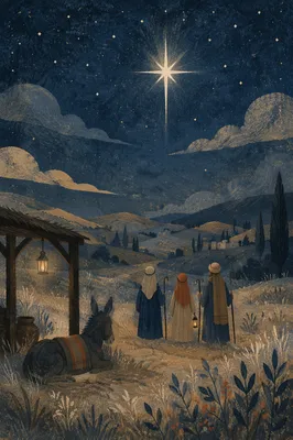 Star of Bethlehem Over Winter Hillside