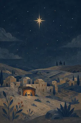 Star of Bethlehem Over Quiet Winter Village