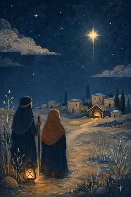 Star of Bethlehem Over Winter Cottages